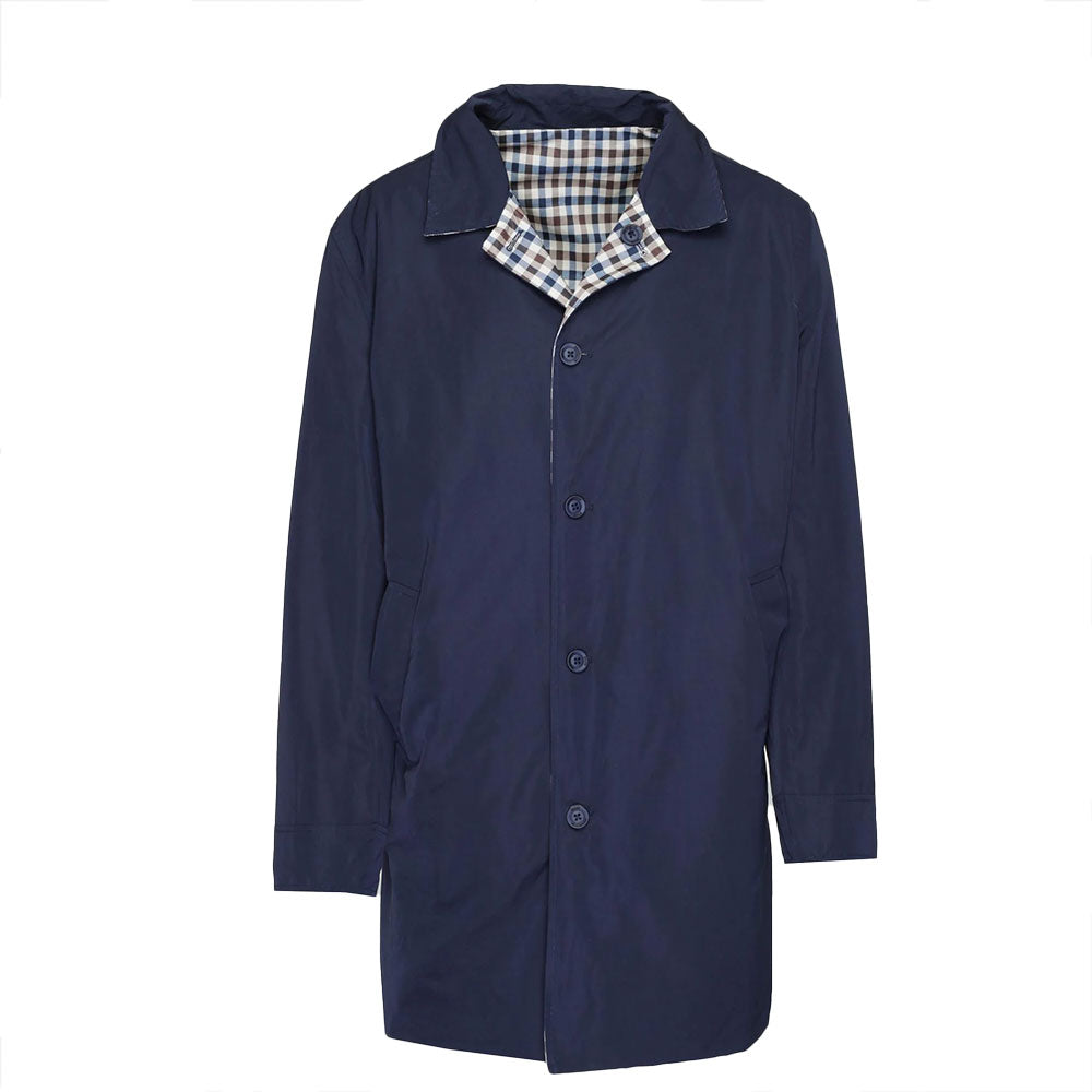 Aquascutum Iconic Reversible Check Trench Mac Jacket - Navy