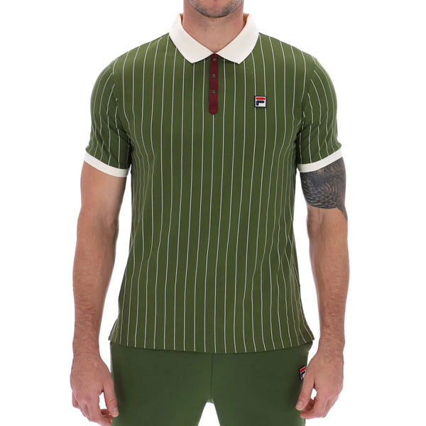 Fila Vintage BB1 Classic Vintage Striped Polo -  Chive Green / Gardenia/ Windsor wine