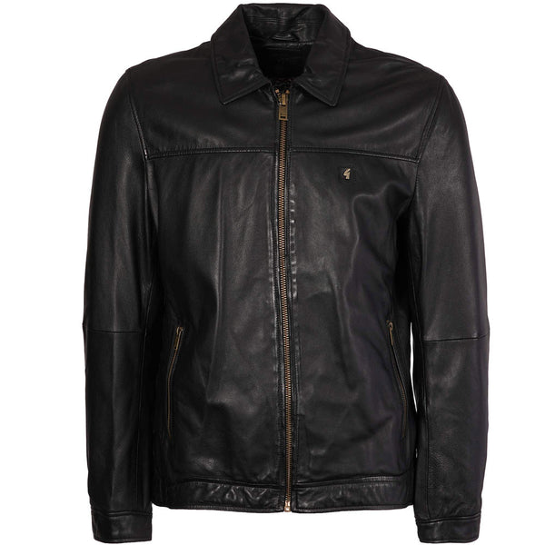 Gabicci Vintage 1973 Dean Collared  Leather Jacket -  Black