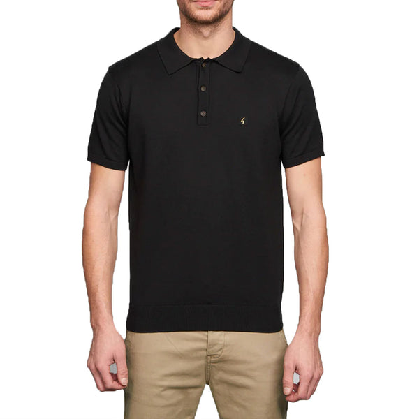 Gabicci Vintage Mens Jackson three button Knitted Polo - Black V00GK04