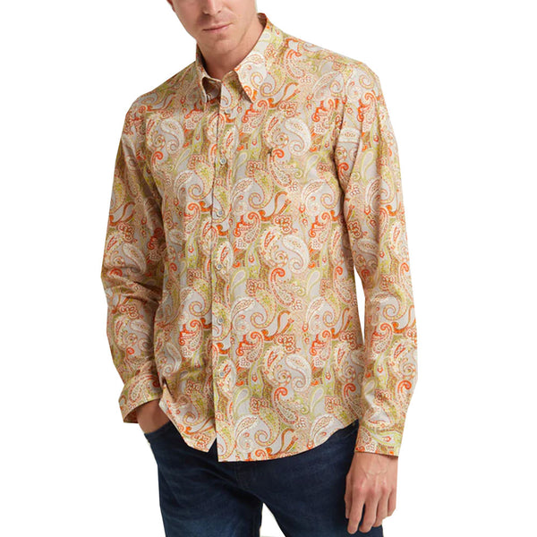 Gabicci Vintage Mens Sanchez Woven Print Shirt - Salsa Orange V52G1W0