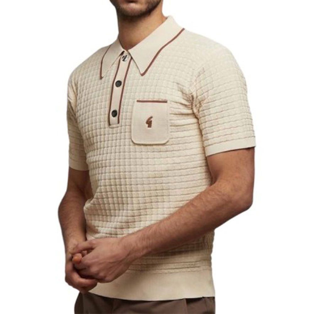 Gabicci Vintage V53GM24 Roy Textured Knitted Polo - Cream