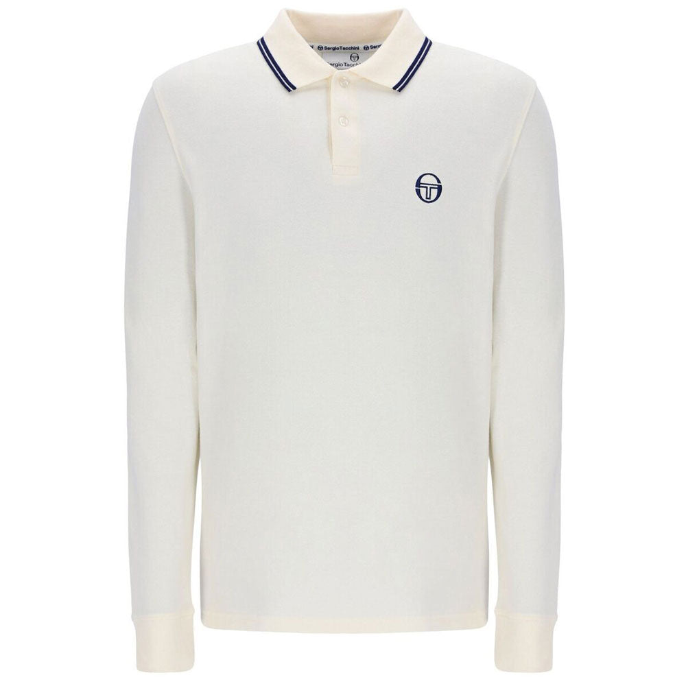 Sergio Tacchini 020 Long Sleeve Polo Shirt - Gardenia Cream / Maritime Blue